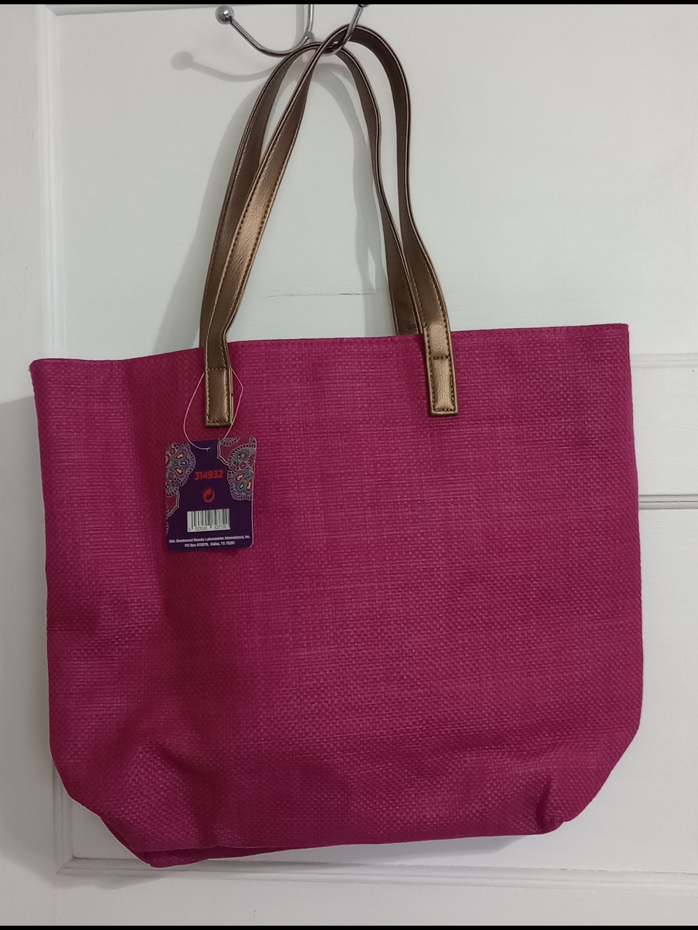 Fuchsia Woven Tote with Metallic Gold Handles